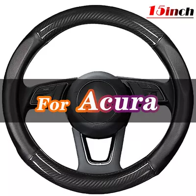 15  Steering Wheel Cover Carbon Fiber & Leather For Acura Black Car Accessories • $31.92