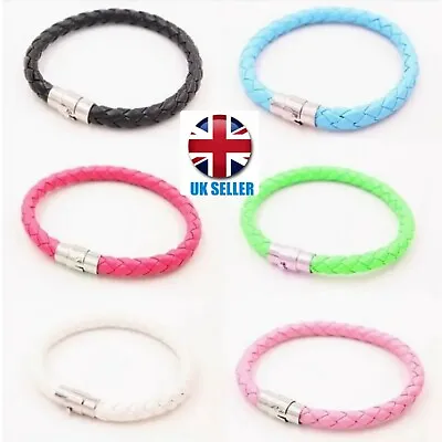 £3.99 • Buy Women Men Braided Leather Stainless Steel Magnetic Clasp Bracelet Jewellery Gift
