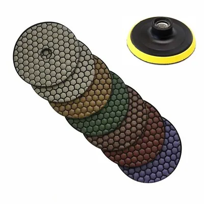 Diamond Polishing Pads 4 Inch Dry 7 Piece Set& Backer Pad Granite Concrete Stone • $33.99