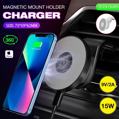 $18.39 • Buy Wireless 15W Magnetic Car Mount Holder Charger For IPhone 13 12 Pro Max MagSafe 