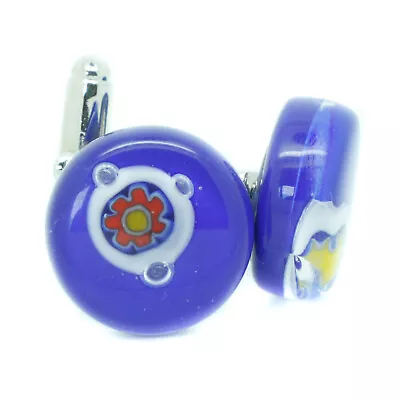 Murano Glass Cufflinks Circular Blue Multi Venice Wedding Made In Italy • £15.95