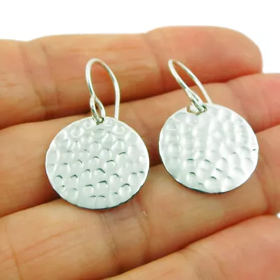 Hammered Circle Disc 925 Sterling Silver Earrings In A Gift Box • £29.99