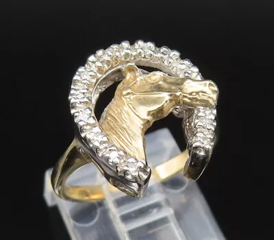 10K GOLD - Vintage Genuine Diamonds Horseshoe & Horse Head Ring Sz 6 - GR443 • $306.80