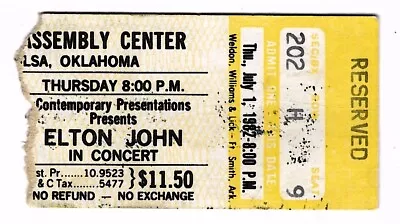 Elton John 7/1/82 Tulsa Assembly Center Ticket Stub • $14.99