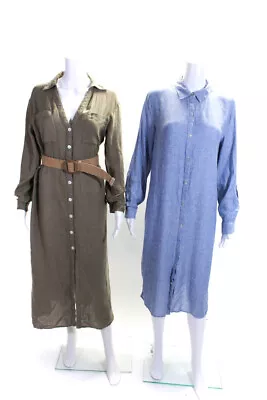 Zara Tahari Womens Linen Button Collared Long Sleeve Dresses Blue Size S M Lot 2 • $34.99