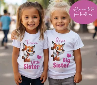 Personalised Sibling~matching T-shirt Baby Gro*Big~sister Little Sister Fox • £6.99