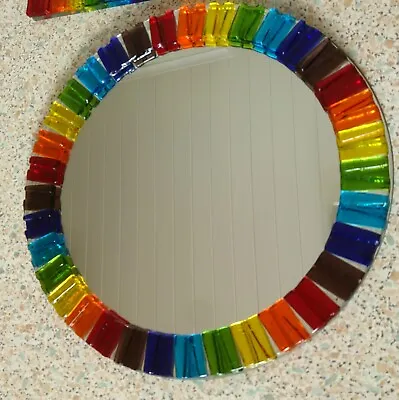 MADE TO ORDER Rainbow Mirror Fused Glass Hand Crafted Art 30cm Colourful  • £70