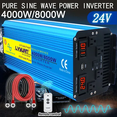 Power Inverter 4000W 8000W Pure Sine Wave 24V DC To AC 110V USB Converter Truck  • $275.49