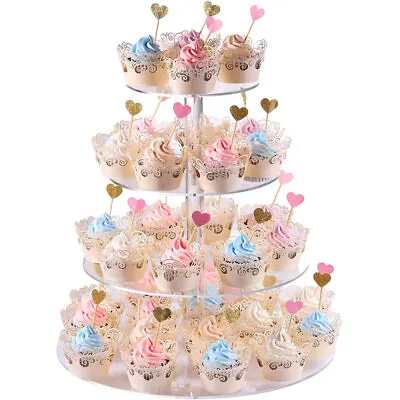 5 Tier Transparent Acrylic Cake Stand Cupcake Tower For Wedding Birthday Party • £15.99