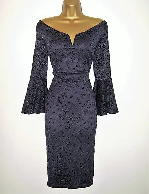 Quiz Beautiful Grey Lace Sparkly Bell Sleeve Evening Party Dress Size 14 • £26.99