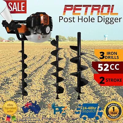 55CC Post Hole Digger Petrol Drill Borer Fence With Extension And Auger Bits Kit • $389.92