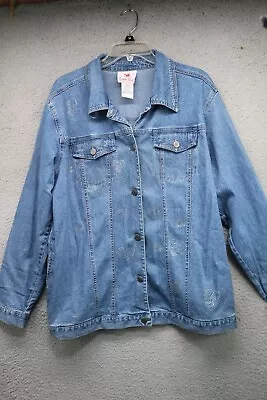Quaker Factory Blue Denim Jean Jacket-Size Large-Rhinestone Hearts • $14.99