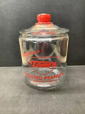 Vintage Tom’s TOASTED PEANUTS  Canister GLASS JAR With Lid. Counter Display. • $124.99