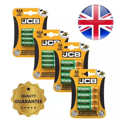 JCB AA AAA Rechargeable Batteries 1.2V 650 900 1200 2400 MAh Pre-Charged NEW UK • £3.25