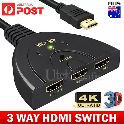 4K Ultra HD 3 Way HDMI Switch Splitter HDTV Auto 3 Port IN 1 OUT With Cable • $7.95