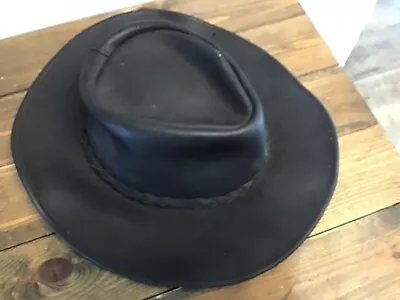 Vintage Henschel Hat Co Medium Black Leather Cowboy Hat Made In USA Braid Band • $24.99