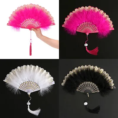 Womens Hand Gift Fan Parties Feather Flower Flapper Props Handheld 1920s Decor • $9.89
