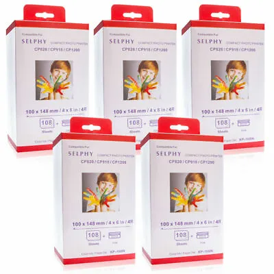 5 Set Compatible Canon KP-108IN Ink &Photo Paper For Selphy CP1300 CP1200 CP1000 • £127.59