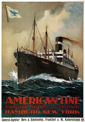 83978 Vintage American Line Hamburg New York Cruise Decor Wall Print Poster • $45.95
