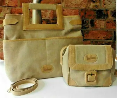 Jaime Mascaro Beige Hessian & Leather Trim Shoulder Bag & Matching Shopper Bag • £30
