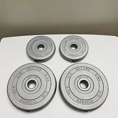 Vintage Billard Barbell Weight Plates Set Of 4 (2-8 Lbs) & (2-3 Lbs) Made In USA • $34.99