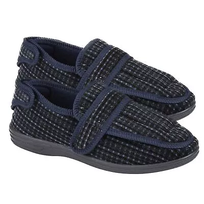 Mens EEE Fit Diabetic Orthopaedic Extra Wide Opening House Hard Sole Slippers • £14.97