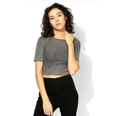 £11.30 • Buy Topshop Slash Crop Top Tee Ribbed Cotton T-Shirt Size 6 Gray 
