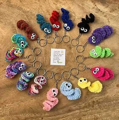 Hand Knitted Handmade Worry Worm Keyring Fidget Toy Stocking Filler Gift Present • £2.99