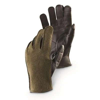 Genuine French Army Gloves Military Leather OD Green Black France Surplus Wool • $19.99