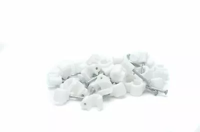 100 X White Round Cable Clip / Clips 6mm Satellite & TV Aerial Coax 100 Pack • £3.99