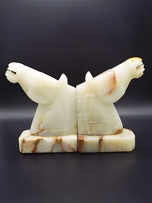 BOOKENDS Marble Quartz Stunning HORSE HEAD Rearing Up Vintage (Set Of 2) • $26.70