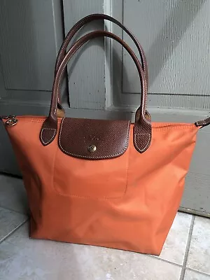 Longchamp Le Pliage Original Medium Orange Nylon Leather Tote Bag • $29.99