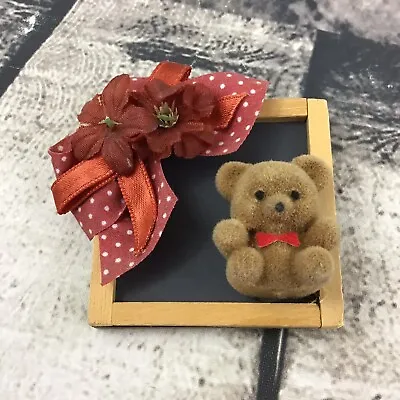 Flocked Mini Teddy Bear Floral Blackboard Refrigerator Magnet 2” School Teacher • $6.79