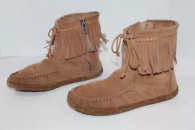 UGG® Australia Kyleigh Boots Ankle Side Zip Moccasin Size 3 Girls Chestnut • $17.49