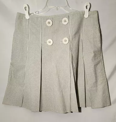 J.Crew Seersucker Stripe Pleated Skirt Size 8 Gray & White 100% Cotton Pockets! • $17.88