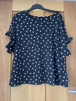 £5.99 • Buy TU Size 20 Black Beige Polka Dot Blouse Top T Shirt Frills Short Sleeved