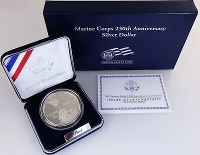 2005 Marine Corps 230th Anniversary Commemorative Proof Silver Dollar Box & COA • $59