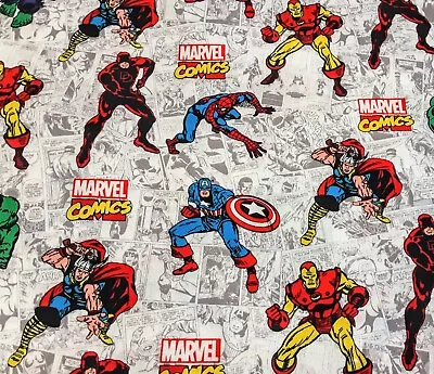 MARVEL AVENGERS Comics Cotton Fabric 44 × 1.5yds Iron Man Hulk Thor Cap Spidey • $10.99