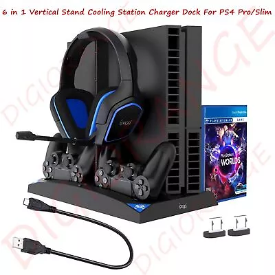 $33.99 • Buy 6 In 1 Vertical Stand Cooling Station Controller Charger Dock For PS4 Pro/Slim