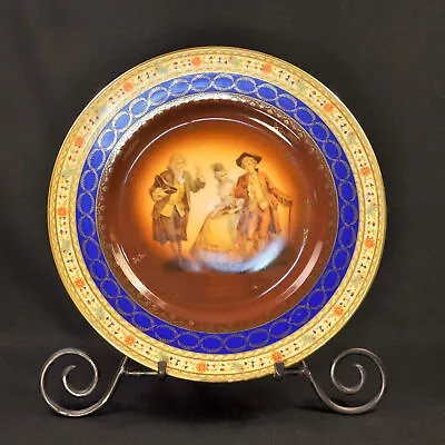 Friedrich Simon Plate Carlsbad Hand Painted Man W/Couple Period Dress Brown 1920 • $80.98