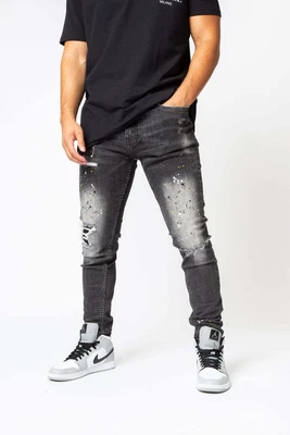 £44.99 • Buy Valere Milano Mens Slim Fit Tapered Jeans Ripped Repair Stretch Denim Trousers D