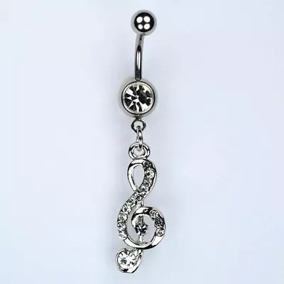 G CLEF Dangle Belly Button Ring CLEAR Gem Treble Music Note Navel Jewelry (B34) • $6.69