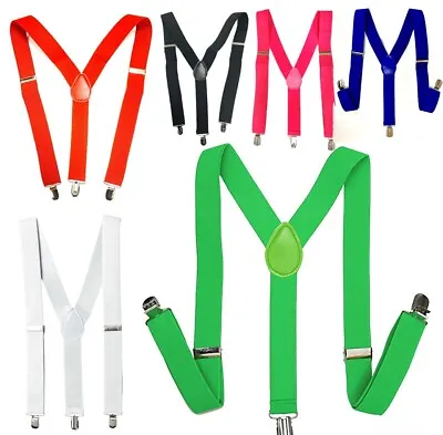 Unisex Suspenders Trousers Braces Adjustable Fancy Dress Bright Prom Stag Party • £4.99