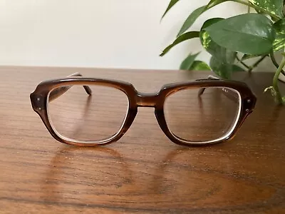 Vintage Military USS Rx Hipster Eye Glasses 4 1/2  5 3/4 Brown Thick Frame 50-20 • $28.27