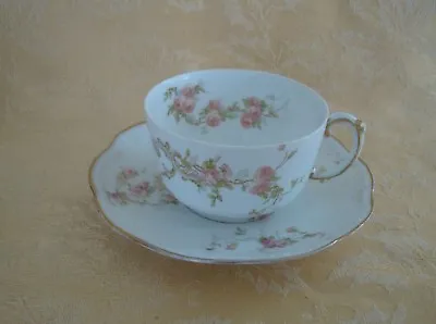 Antique AL/ D&G Limoges France China Cup & Saucer Set Pink Floral Gold Trim • $14.41