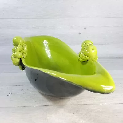 Royal Haeger MCM 19  Console Free Form Bowl Chartreuse Green & Black W/ Fruit • $49.99