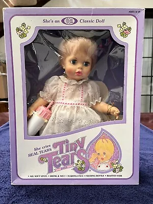 Vintage 1982 Ideal Tiny Tears Doll White Dress Bottle In Box No. 1367-2 • $29.99