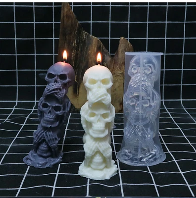 £6.99 • Buy Silicone 3 Skull Candle Terror Resin Moulds Casting Mold Epoxy Craft