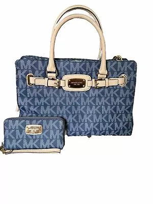 MICHAEL KORS Blue Hamilton Large Leather Tote Bag Wristlet Wallet New With Tags • $179.99