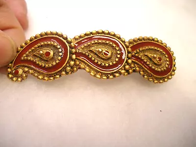 Vtg Gold Tone Coral Enamel Filigree Hair Barrette • $4